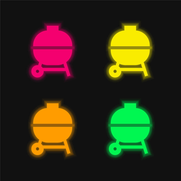 Barbekü dört renk parlayan neon vektör simgesi - Vektör, Görsel