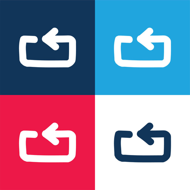 Flèche arrière dessinée à la main signe bleu et rouge quatre couleurs ensemble d'icône minimale - Vecteur, image