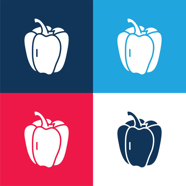 Bell Pepper blauw en rood vier kleuren minimale pictogram set - Vector, afbeelding