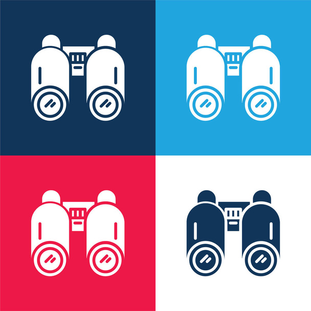 Binóculos azul e vermelho quatro cores conjunto de ícones mínimos - Vetor, Imagem