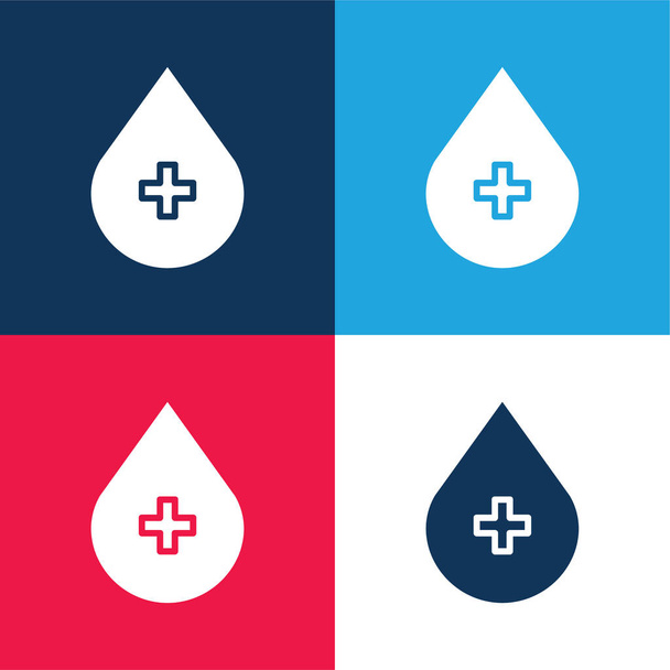 Bloed blauw en rood vier kleuren minimale pictogram set - Vector, afbeelding