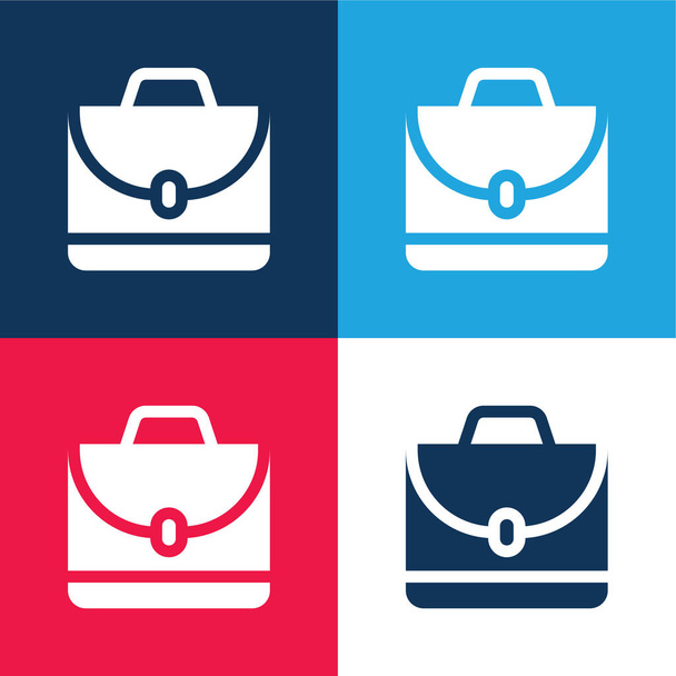 Briefcase azul e vermelho quatro cores conjunto de ícones mínimos - Vetor, Imagem