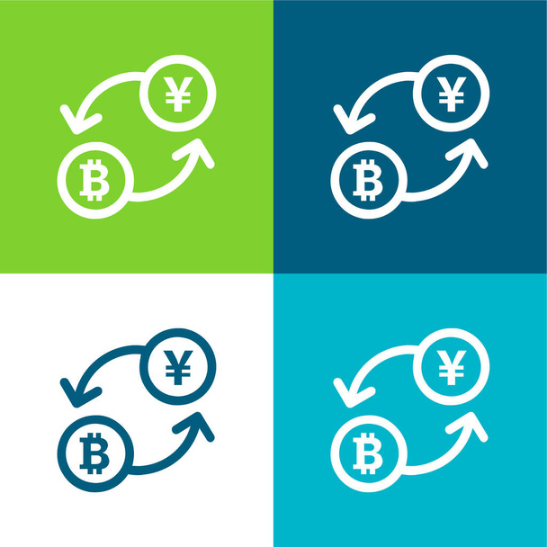 Bitcoin tipo de cambio Plano de cuatro colores mínimo icono conjunto - Vector, Imagen