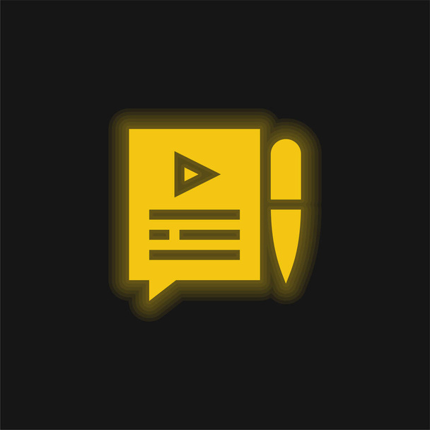 Blog sárga izzó neon ikon - Vektor, kép