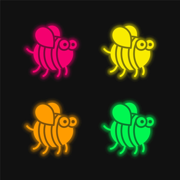 Abelha quatro cores brilhante ícone vetor de néon - Vetor, Imagem