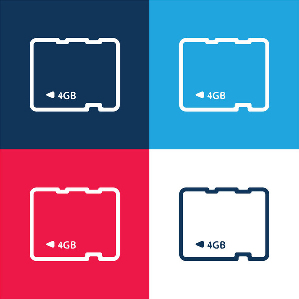 4Gb κάρτα μπλε και κόκκινο τεσσάρων χρωμάτων ελάχιστο σύνολο εικονιδίων - Διάνυσμα, εικόνα