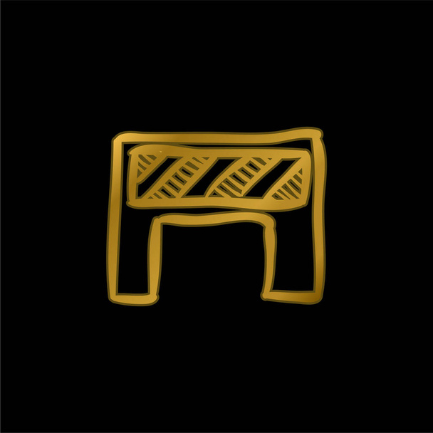 Barrera de construcción a rayas herramienta dibujada a mano chapado en oro icono metálico o logo vector - Vector, Imagen