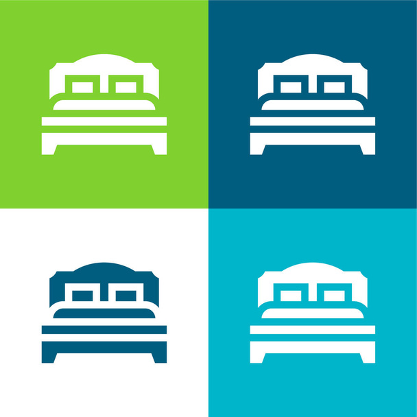 Bed Flat four color minimal icon set - Vector, Image