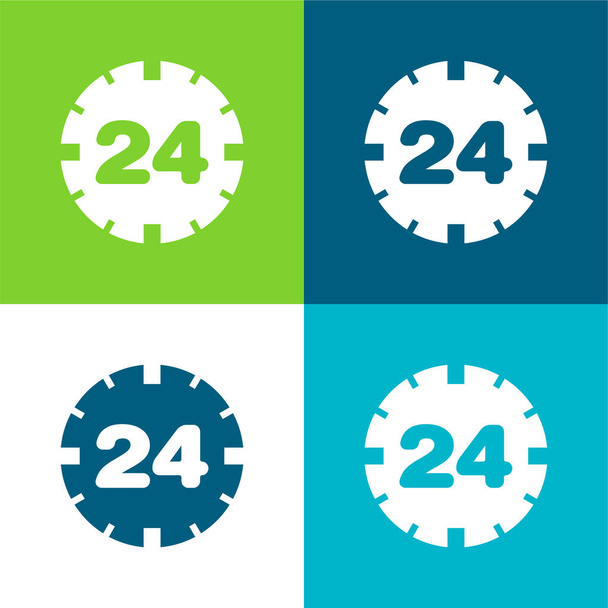 24時間サービスシンボルフラット4色の最小アイコンセット - ベクター画像