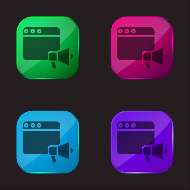 Announcer four color glass button icon - Vector, Image