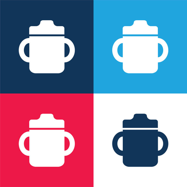 Baby Drinking Bottle With Handle On Both Sides blue and red four color minimal icon set - Vector, Image