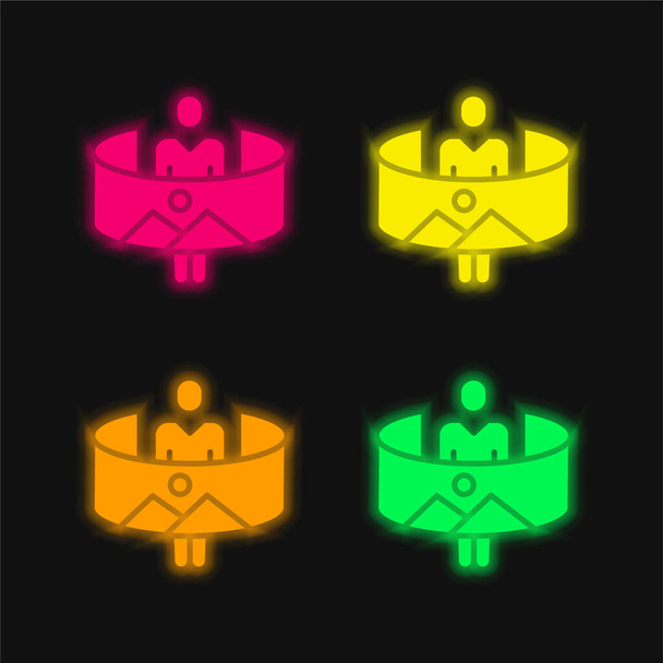 360 leuchtende Neon-Vektorsymbole in vier Farben - Vektor, Bild