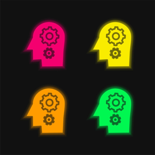 Brainstorm quattro colori incandescente icona vettoriale al neon - Vettoriali, immagini