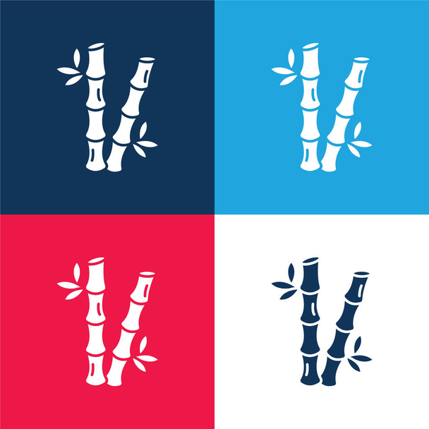 Бамбуковый синий и красный четыре цвета минимальный набор значков - Вектор,изображение