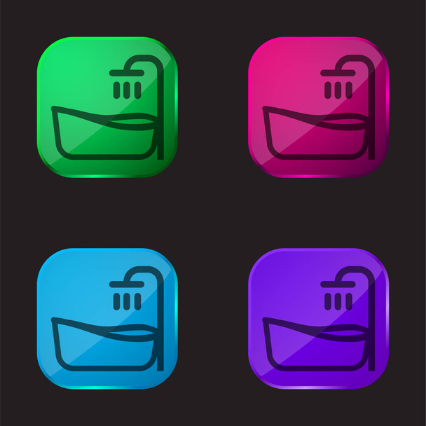 Bañera icono de botón de cristal de cuatro colores - Vector, imagen