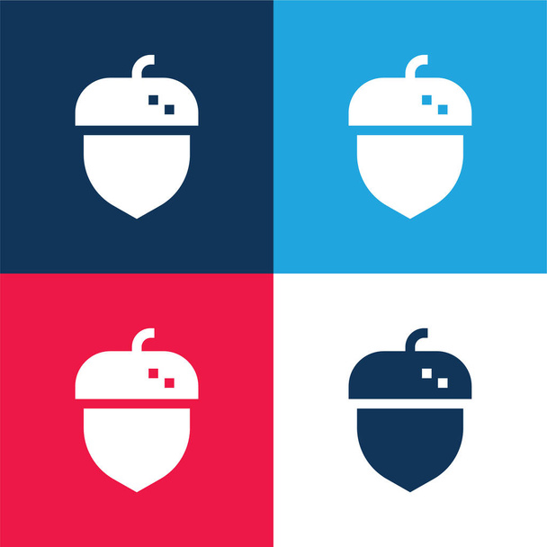 Acorn blue and red four color minimal icon set - Vector, Image