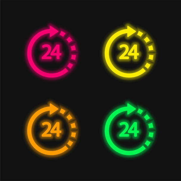 24 Horas Soporte de cuatro colores brillante icono de vectores de neón - Vector, Imagen