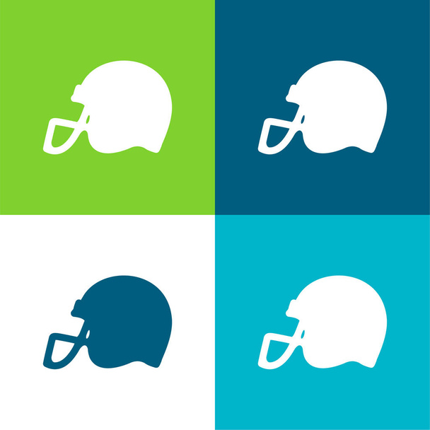 American Football Helmet Side View Black Silhouette Flat four color minimal icon set - ベクター画像
