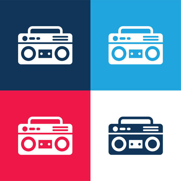 Boombox modrá a červená čtyři barvy minimální ikona nastavena - Vektor, obrázek