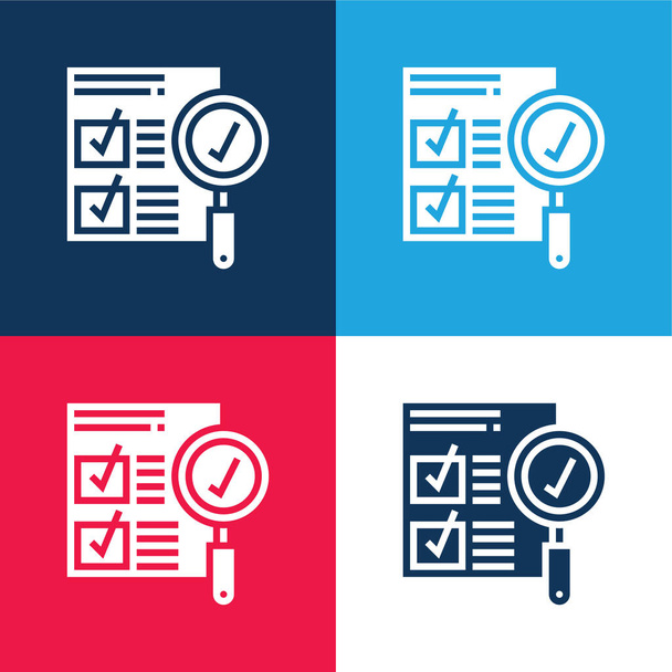 Aprobación azul y rojo conjunto de iconos mínimo de cuatro colores - Vector, Imagen