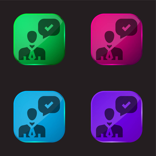 Approved four color glass button icon - Vector, Image