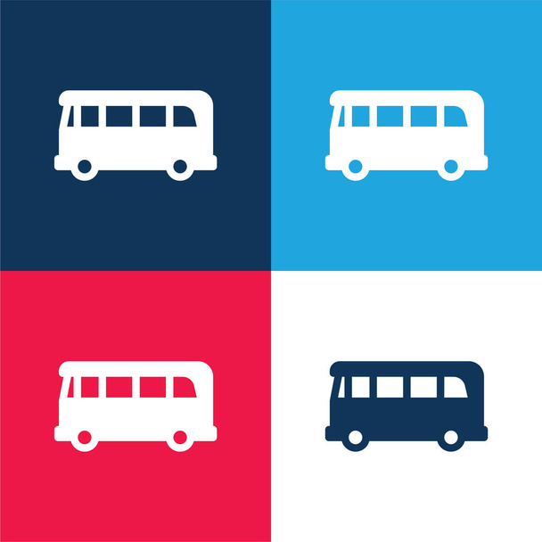Airport Bus azul e vermelho quatro cores conjunto de ícones mínimos - Vetor, Imagem