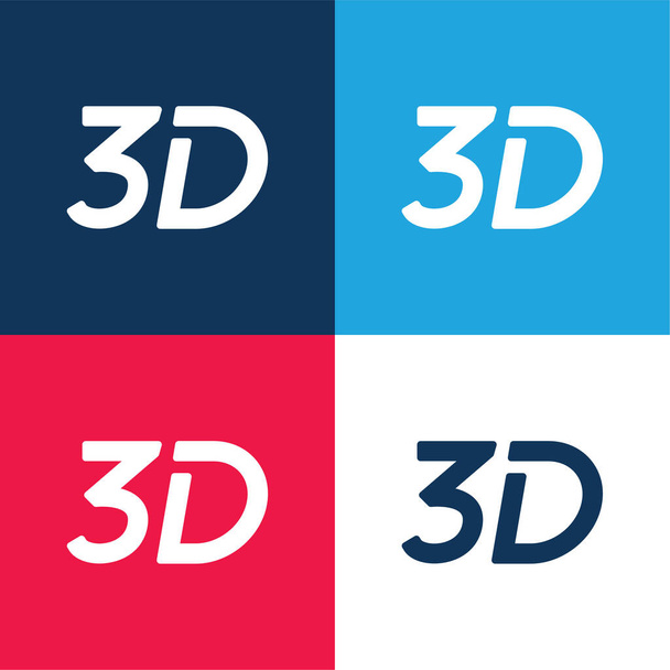 3Dシンボル青と赤の4色の最小アイコンセット - ベクター画像