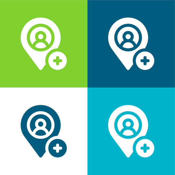 Add Location Flat four color minimal icon set - Vector, Image