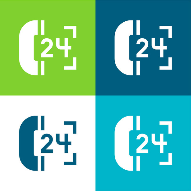 24 Horas Soporte Plano de cuatro colores mínimo icono conjunto - Vector, imagen