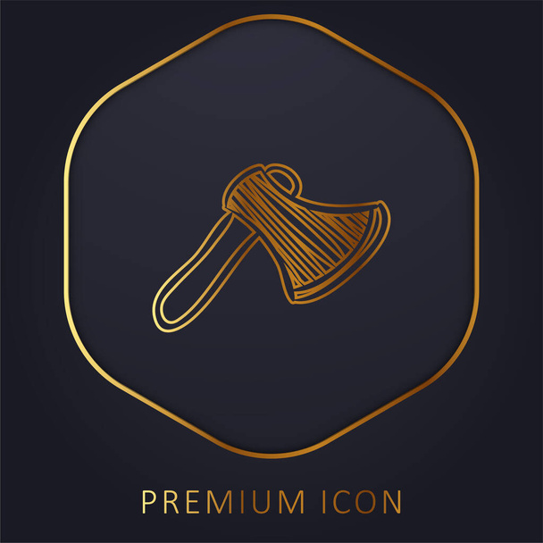 Herramienta dibujada a mano de hacha logotipo de la línea de oro premium o icono - Vector, imagen