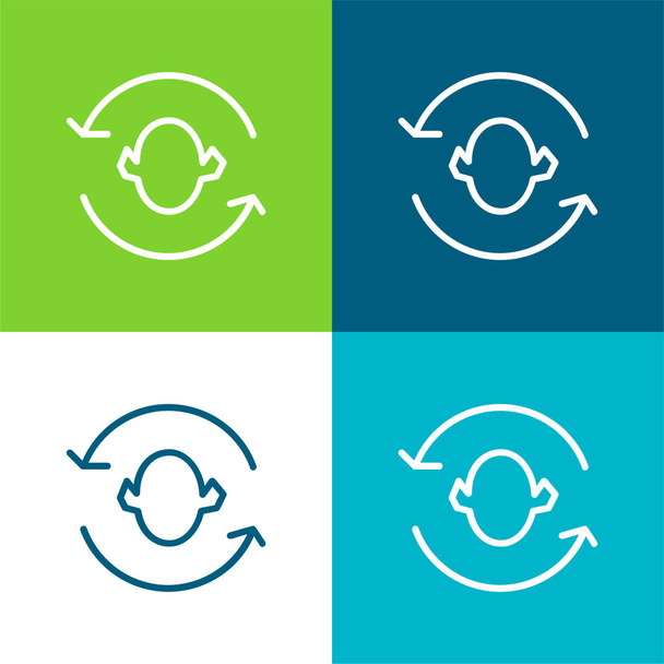 Setas Casal em torno de uma silhueta de cabeça Plano quatro cores conjunto de ícones mínimos - Vetor, Imagem