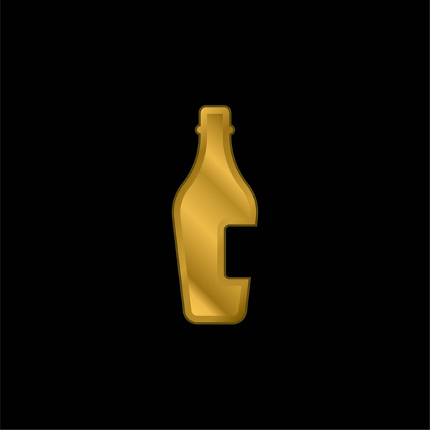 Botella de vino con etiqueta chapado en oro icono metálico o logo vector - Vector, Imagen
