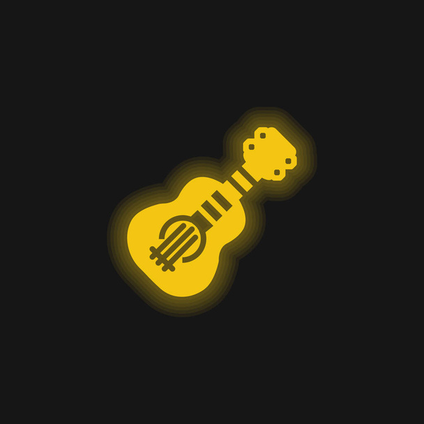 Basgitaar geel gloeiend neon icoon - Vector, afbeelding