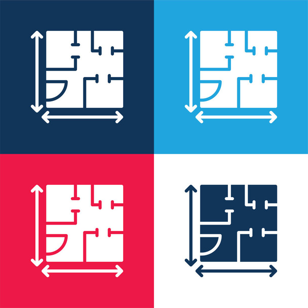 Blueprint blu e rosso quattro colori set di icone minime - Vettoriali, immagini