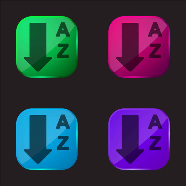 Orden alfabético De A A A Z icono de botón de cristal de cuatro colores - Vector, Imagen