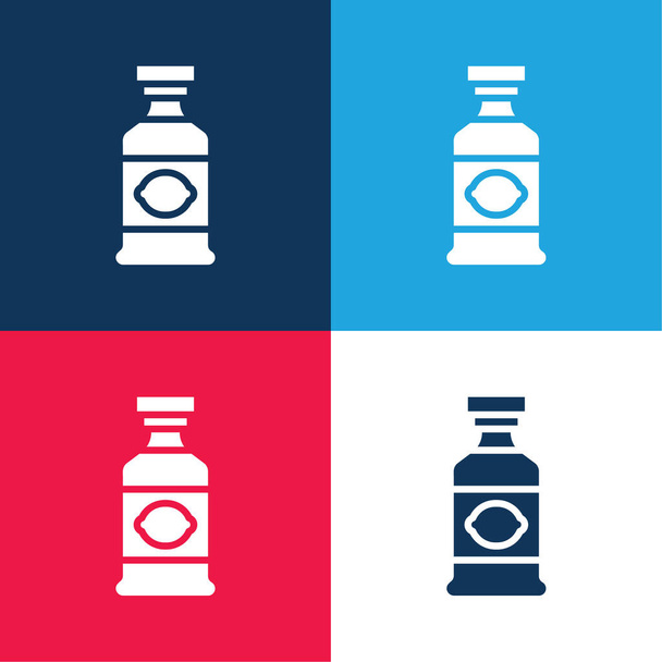 Alkoholisches Getränk blau und rot vier Farben minimales Symbol-Set - Vektor, Bild