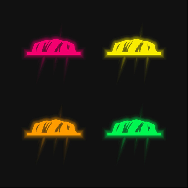 Ayers Rock leuchtende Neon-Vektorsymbole in vier Farben - Vektor, Bild