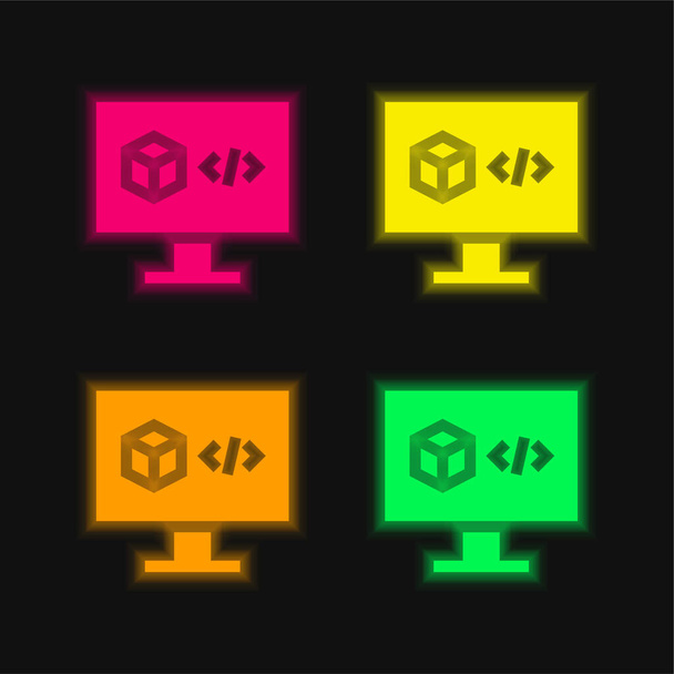 3d Програмне забезпечення для друку чотири кольори, що світяться неоном Векторна піктограма
 - Вектор, зображення