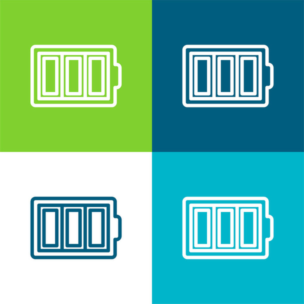 Тонкий контур аккумулятора Символ в круге Плоский четырехцветный минимальный набор значков - Вектор,изображение