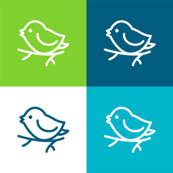 Bird On Branch Set di icone minime piatte a quattro colori - Vettoriali, immagini