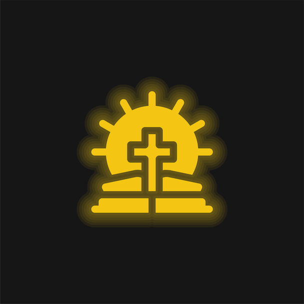 Icône néon brillant jaune bible - Vecteur, image