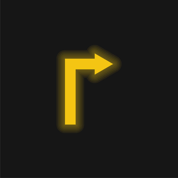 Strzałka Prosty kąt skręcić w prawo żółty świecący neon ikona - Wektor, obraz