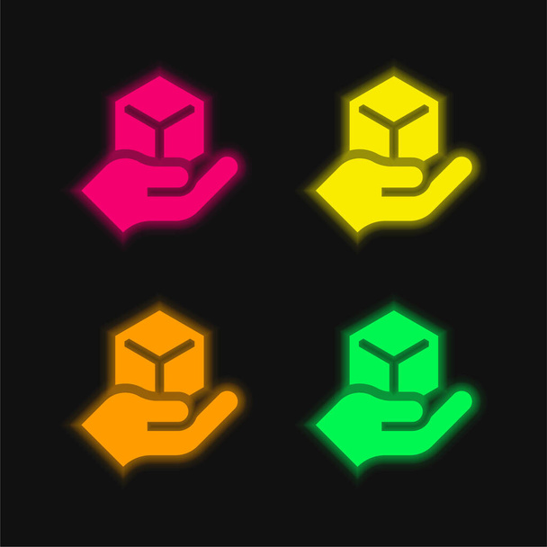 Caja de cuatro colores brillante icono de vectores de neón - Vector, imagen