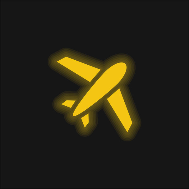 Uçak sarı parlayan neon simgesi - Vektör, Görsel