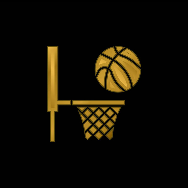 Baloncesto chapado en oro icono metálico o logo vector - Vector, imagen