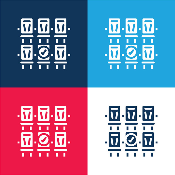 Booking blue and red four color minimal icon set - Vector, Image