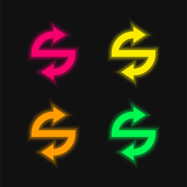 Pfeile vier Farbe leuchtenden Neon-Vektor-Symbol - Vektor, Bild