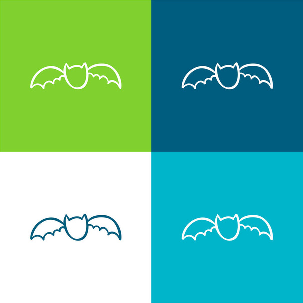 Bat esboço plano de quatro cores conjunto de ícones mínimos - Vetor, Imagem