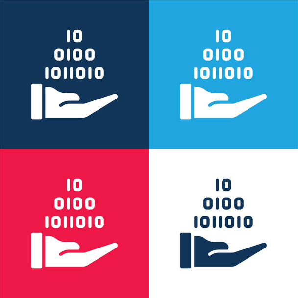 Codice binario blu e rosso quattro colori set icona minima - Vettoriali, immagini