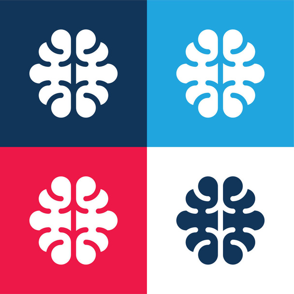 Cérebro azul e vermelho quatro cores conjunto de ícones mínimos - Vetor, Imagem